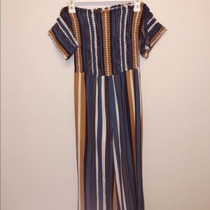 Striped off the shoulder pantsuit